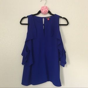 Vince Camuto Petite M Blue Ruffle Top